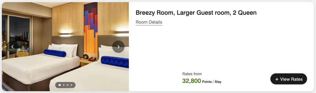 Marriott award booking for two nights at the Aloft Lima Miraflores for 32,800 Bonvoy Points total. 